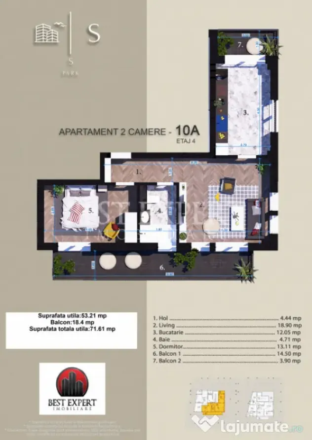 2 Camere Zona Linistita -acces rapid STB-5 Min