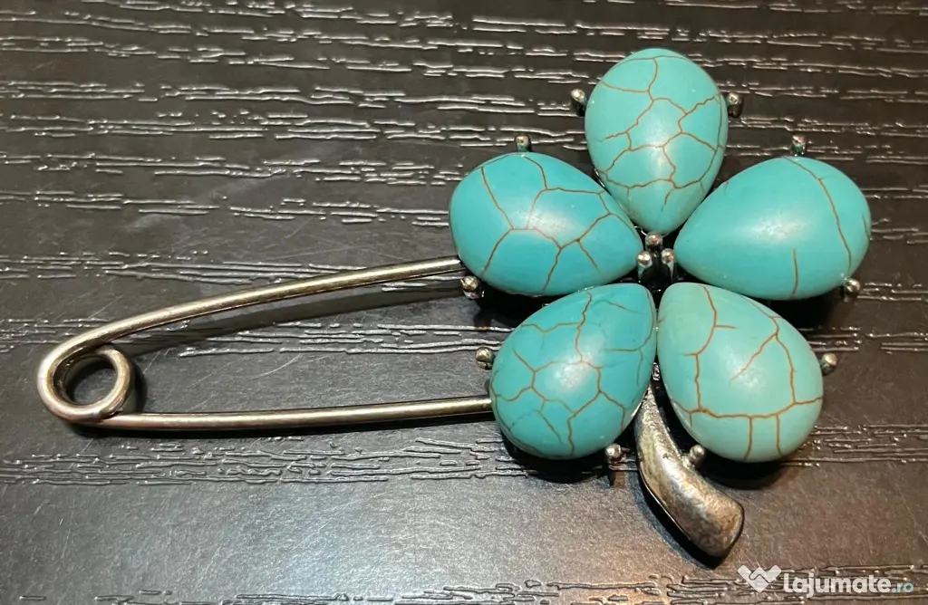 Broșă Vintage Superbă Model Floral Pietre Naturale & Metal Nemagnetic 18g 7cm