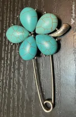 Broșă Vintage Superbă Model Floral Pietre Naturale & Metal Nemagnetic 18g 7cm