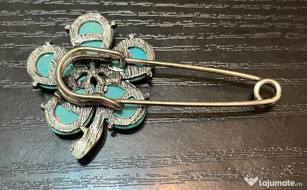 Broșă Vintage Superbă Model Floral Pietre Naturale & Metal Nemagnetic 18g 7cm