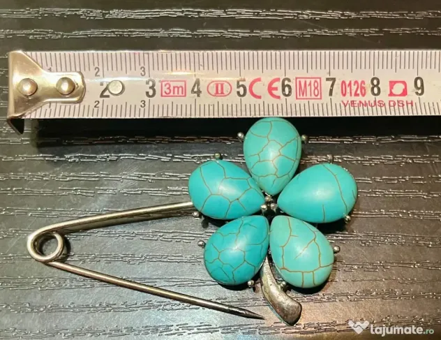 Broșă Vintage Superbă Model Floral Pietre Naturale & Metal Nemagnetic 18g 7cm