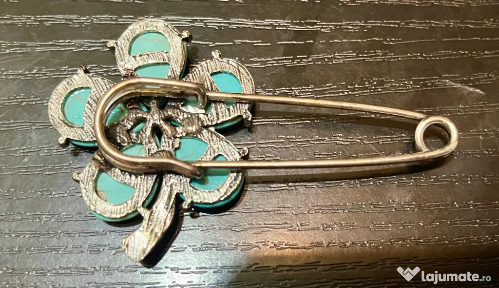 Broșă Vintage Superbă Model Floral Pietre Naturale & Metal Nemagnetic 18g 7cm