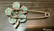 Broșă Vintage Superbă Model Floral Pietre Naturale & Metal Nemagnetic 18g 7cm 