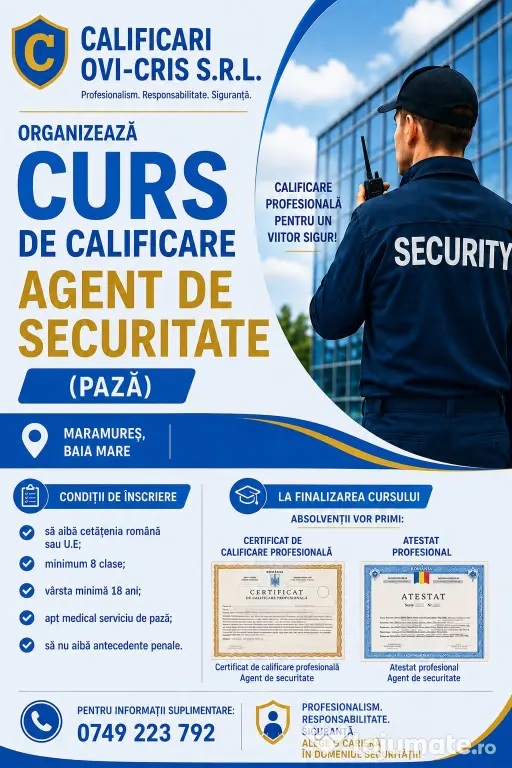 CURS Calificare profesională- Agent de securitate(pază) Baia Mare- certificat