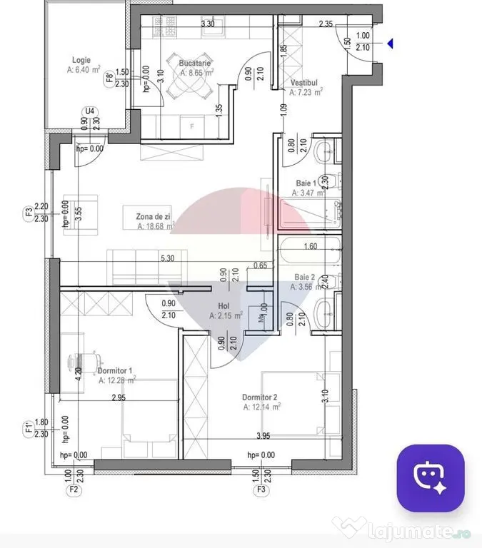 Apartament cu 3 camere,2 bai Adora Park