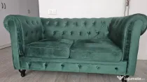 Canapea chesterfield verde de 2 locuri