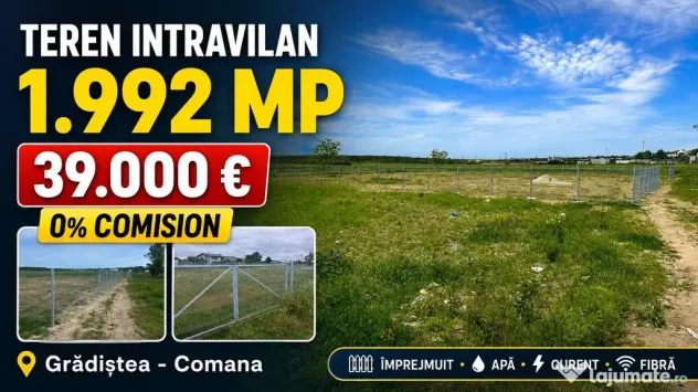 Teren intravilan 1992 mp Grădiștea Comana