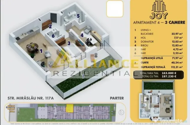 Metrou Berceni Ap 3 camere cu gradina Joy Rezidence - Popesti Leordeni (Bucuresti-Ilfov)