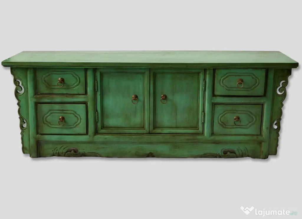Comoda Verde din Lemn Sculptat