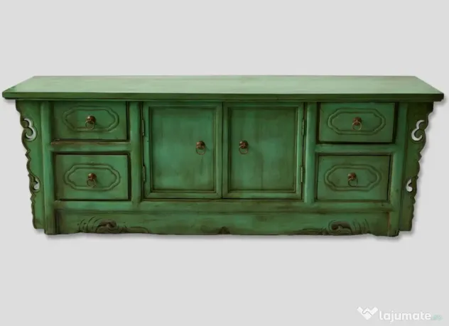 Comoda Verde din Lemn Sculptat