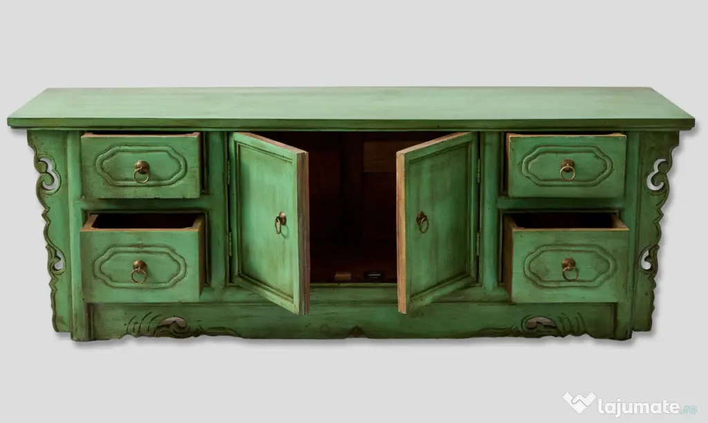 Comoda Verde din Lemn Sculptat