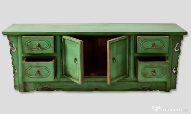 Comoda Verde din Lemn Sculptat
