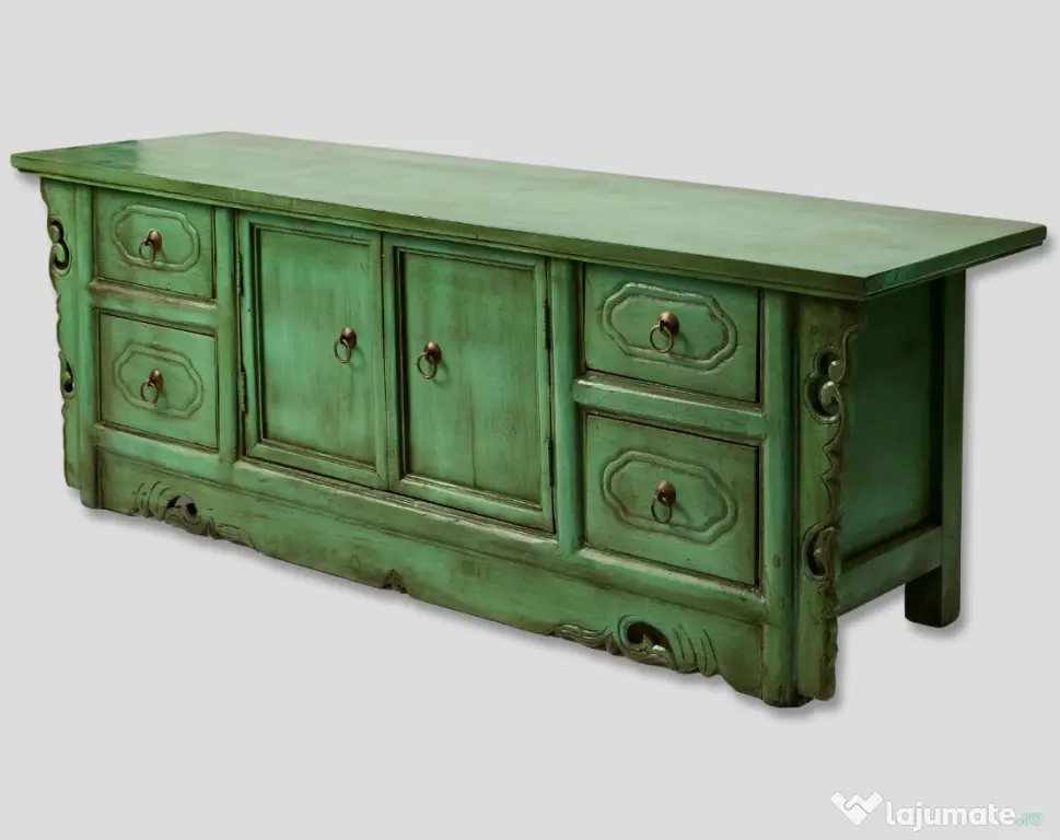 Comoda Verde din Lemn Sculptat