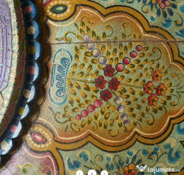Oglinda Indiana Rotunda cu Rama Pictata din Lemn de Mango – Decor Oriental