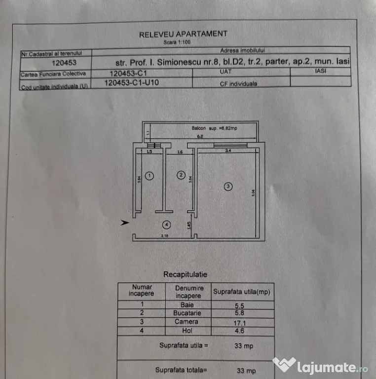 Apartament o camera Dacia, parter, 33mp+balcon 7mp - Iasi (Iasi)