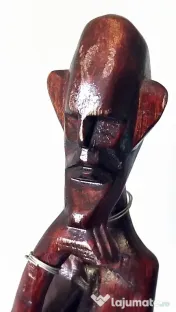 Set 3 statuete in stil african, din lemn sculptat, pictate manual 
