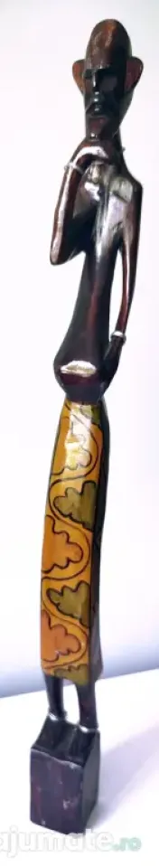 Set 3 statuete in stil african, din lemn sculptat, pictate manual 