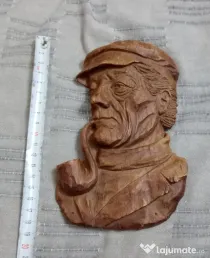 Relief de perete din lemn sculptat 17 cm. marinar cu pipa