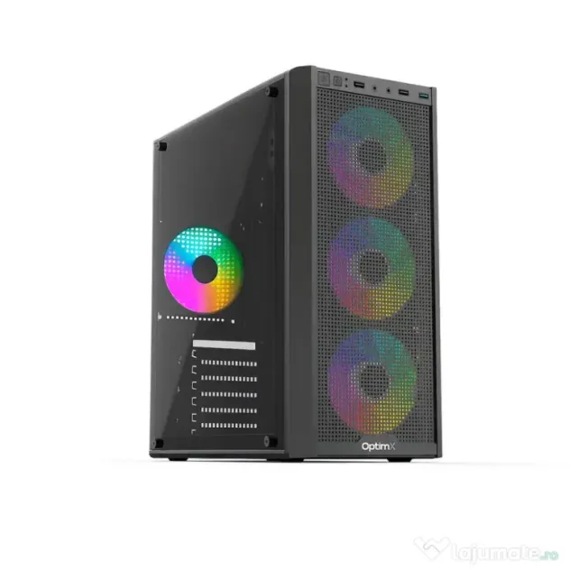 Carcasa gaming optimx prime, atx, 4x rgb fan, design premium middle tower, fara sursa
