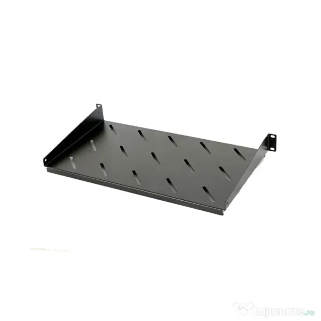 Raft fix 19", 1u, 300mm, fixare fata in 2 puncte, sarcina 30kg, culoare neagra ral 9005 - dateu