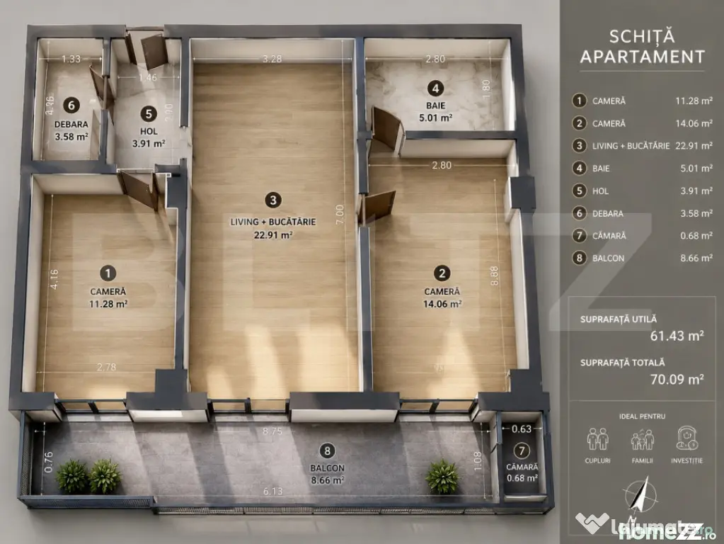 De inchiriat: apartament 3 camere, 70 mp, acces pietonal VIV - Cluj-Napoca (Cluj)