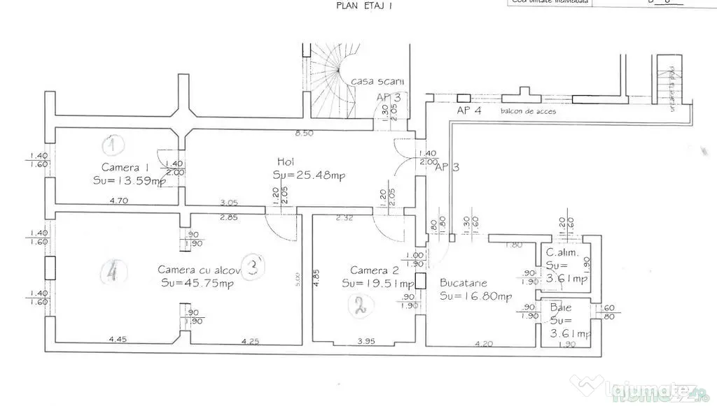 Apartament 3 camere, etaj 1, ultracentral (clădire cu 4 apartamente) - Arad (Arad)