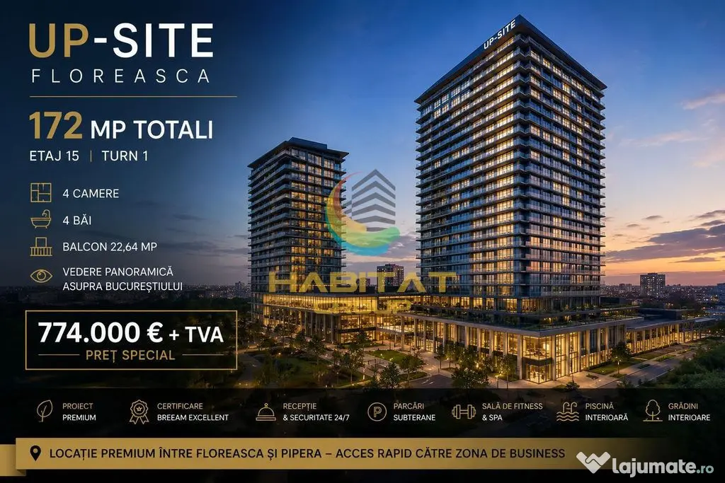 Vânzare Apartament 4 Camere | Floreasca | UP-SITE | 172 mp | Etaj 15 | - Bucuresti (Bucuresti-Ilfov)