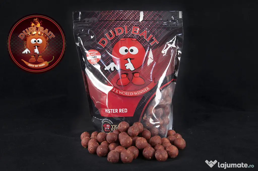 Boilies Dudi Baits Mister Red Super Hot solubile 16mm, 1kg