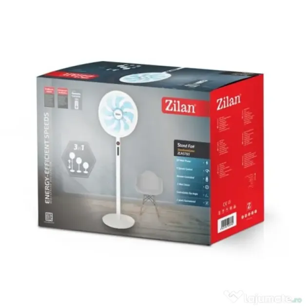Ventilator cu picior, 3 in 1, 9 trepte de viteza, putere 60W, oscilatie orizontala ZILAN / ZLN 3765