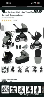 carucior 3 in 1 NOU din bumbac verde pal