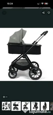 carucior 3 in 1 NOU din bumbac verde pal 