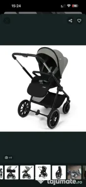 carucior 3 in 1 NOU din bumbac verde pal 