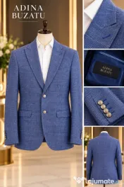 Sacou bărbătesc Adina Buzatu, albastru texturat, mărimea 48 