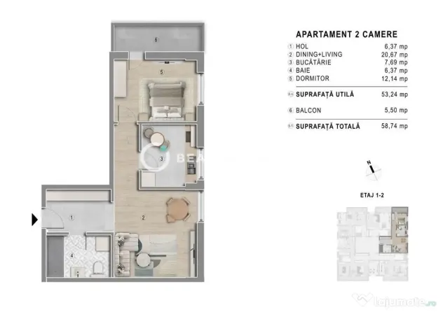 2 camere spatios | Bloc boutique | Biruintei | Popesti Leordeni - Popesti Leordeni (Bucuresti-Ilfov)