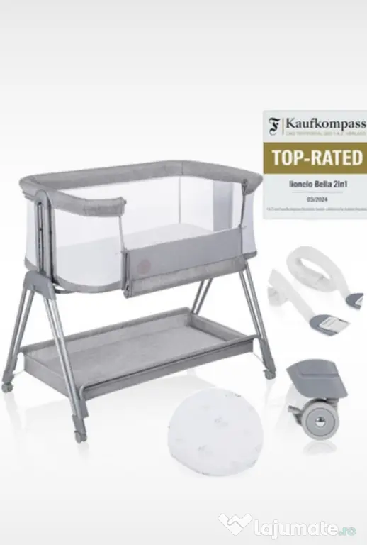 Patut co-sleeper, Lionelo, Luna, 2 in 1, Cu laterala culisanta.