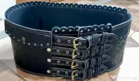 Chimir ,serpar negru din piele  naturala 