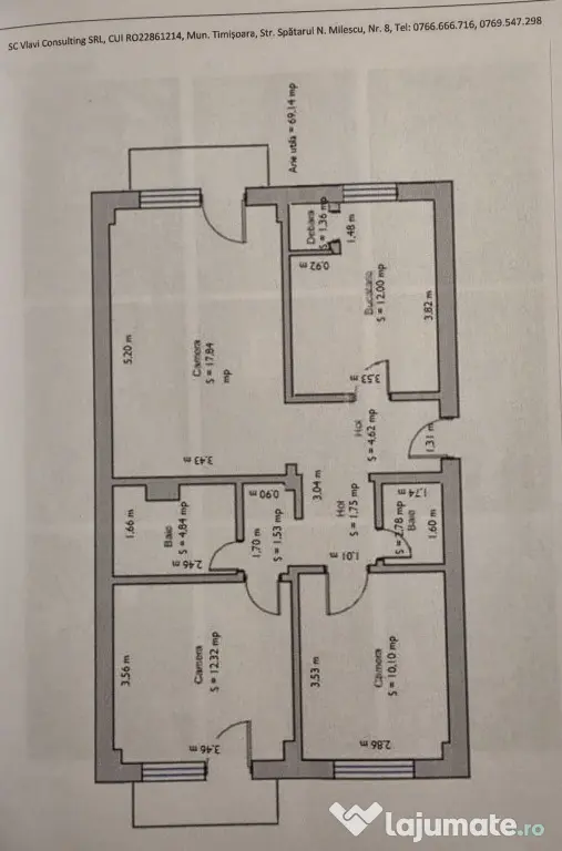 Apartament 3 camere, decomandat, 69 mp utili, etaj 4 -Soarel - Timisoara (Timis)