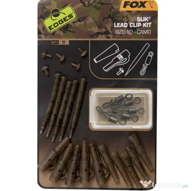 FOX KIT MONTURI FOX EDGES SAFETY SLIK LEAD CLIP (NR.10) CAMO, 5x5buc