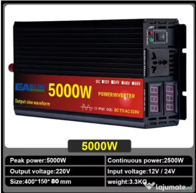 Invertor Easun 5000W/4000/3000W 24V DC -220V, Sinus pur