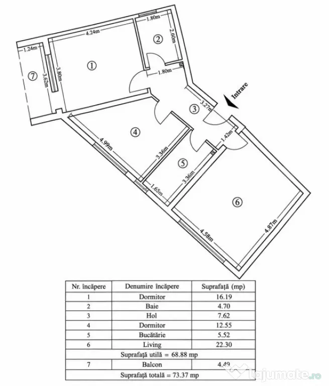 Apartament 3 camere, 68.88 mp, zona Bucium - Iasi (Iasi)