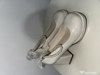 Pantofi eleganți de seară / ocazie cu toc gros și baretă cu perle, mărimea 40 