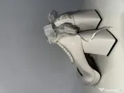 Pantofi eleganți de seară / ocazie cu toc gros și baretă cu perle, mărimea 40 