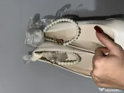 Pantofi eleganți de seară / ocazie cu toc gros și baretă cu perle, mărimea 40 
