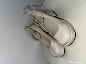 Pantofi eleganți de seară / ocazie cu toc gros și baretă cu perle, mărimea 40 