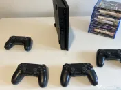 PlayStation 4 , 4 controlere, 10 jocuri, cabluri. 