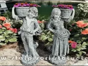Statuete copii cu coșulețe, gri antichizat, model J3,J4. 
