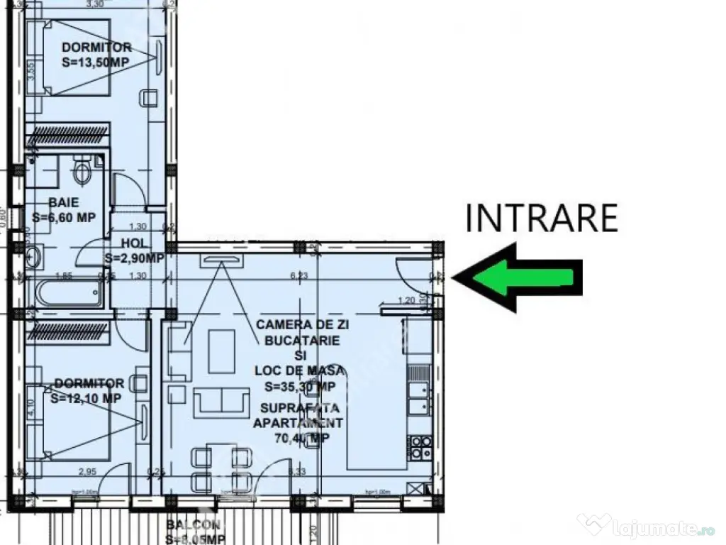 Apartament la cheie 70 mp utili cu 3 camere balon parcare Dn