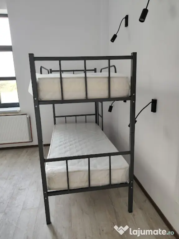 Pat metalic etajat BEL 2+2 saltele +set lenjerie complet–Super Oferta!