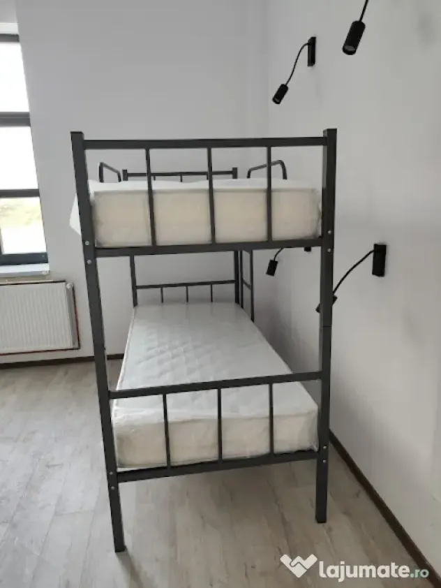 Pat metalic etajat BEL 2+2 saltele +set lenjerie complet–Super Oferta!