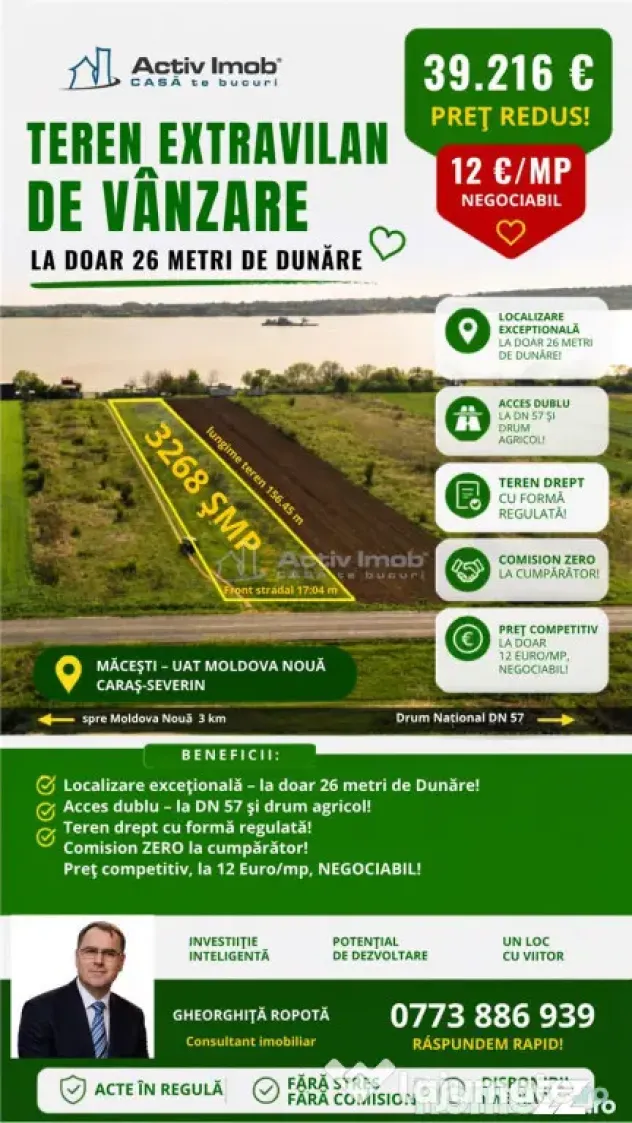 Macesti jud. CS - Teren extravilan de - la doar 26 metri de